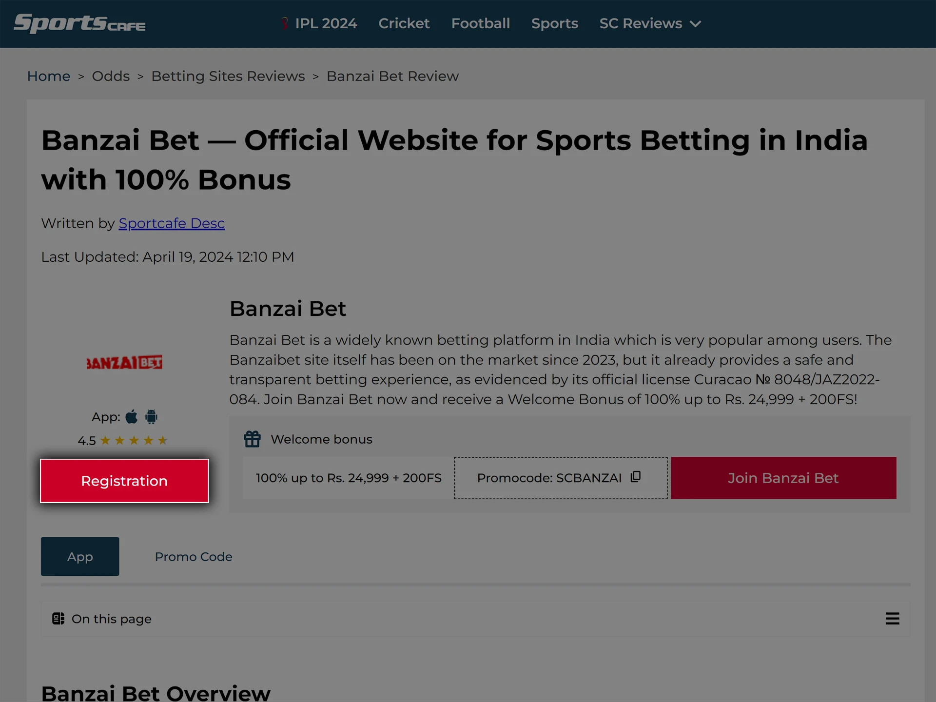 Visit the Banzai Bet website using the link.