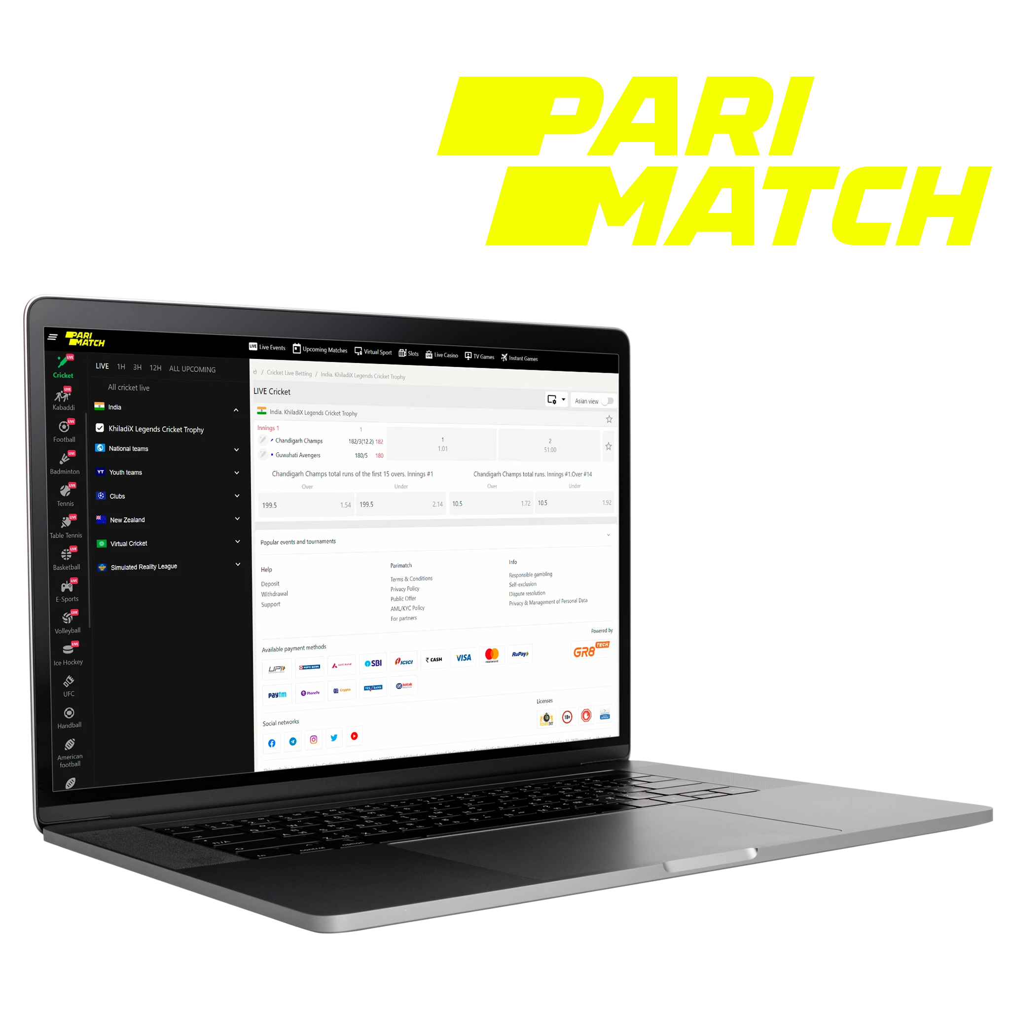 On Parimatch, you can easily place a bet on any cricket event.