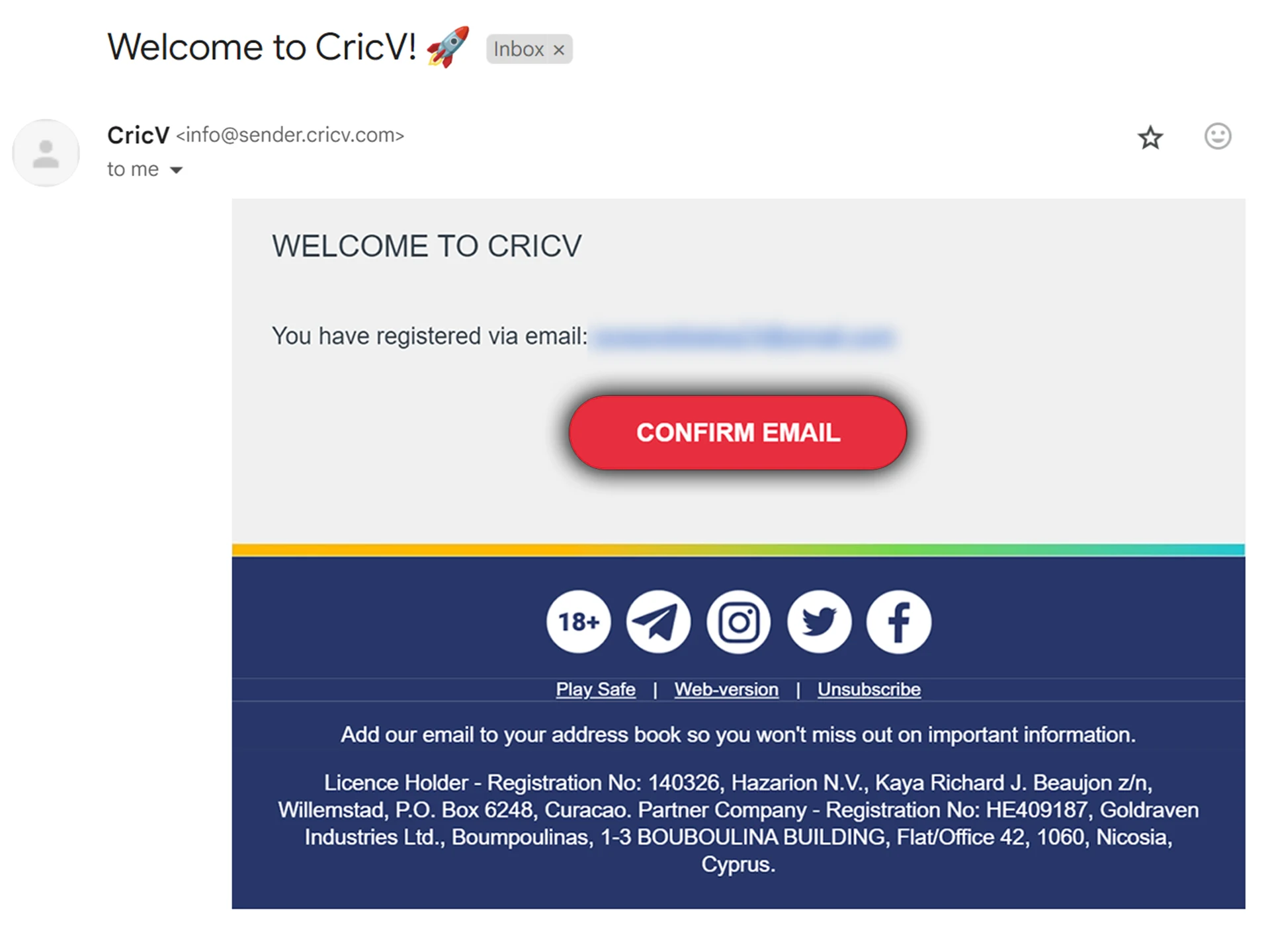 Follow the link from the CricV email to verify your account.