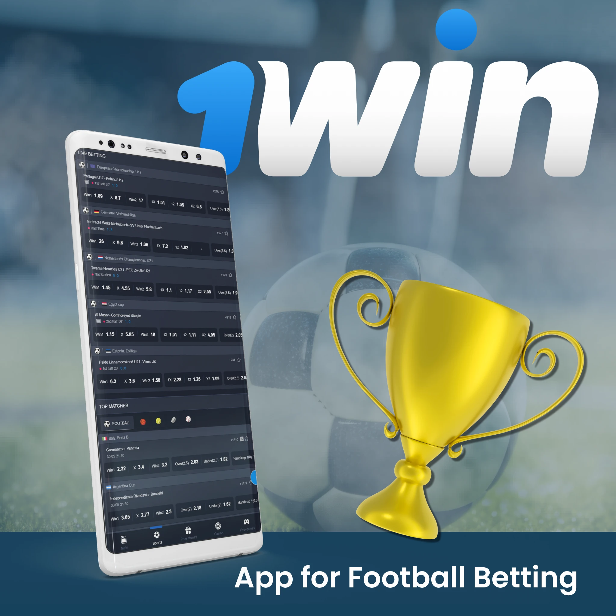 1win is an app where you can find everything you need to bet on soccer: from high odds to a variety of markets and bet types.