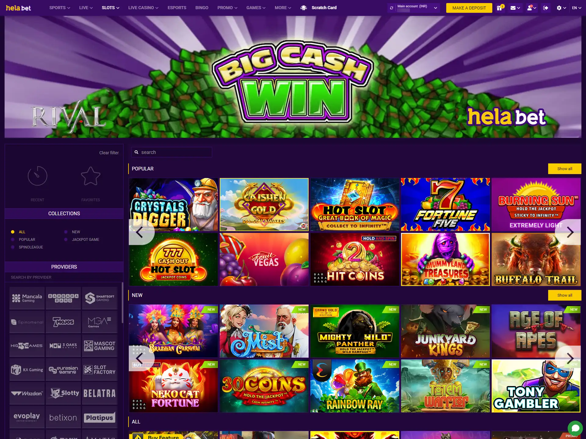 Access your account on the HelaBet and explore casino games!