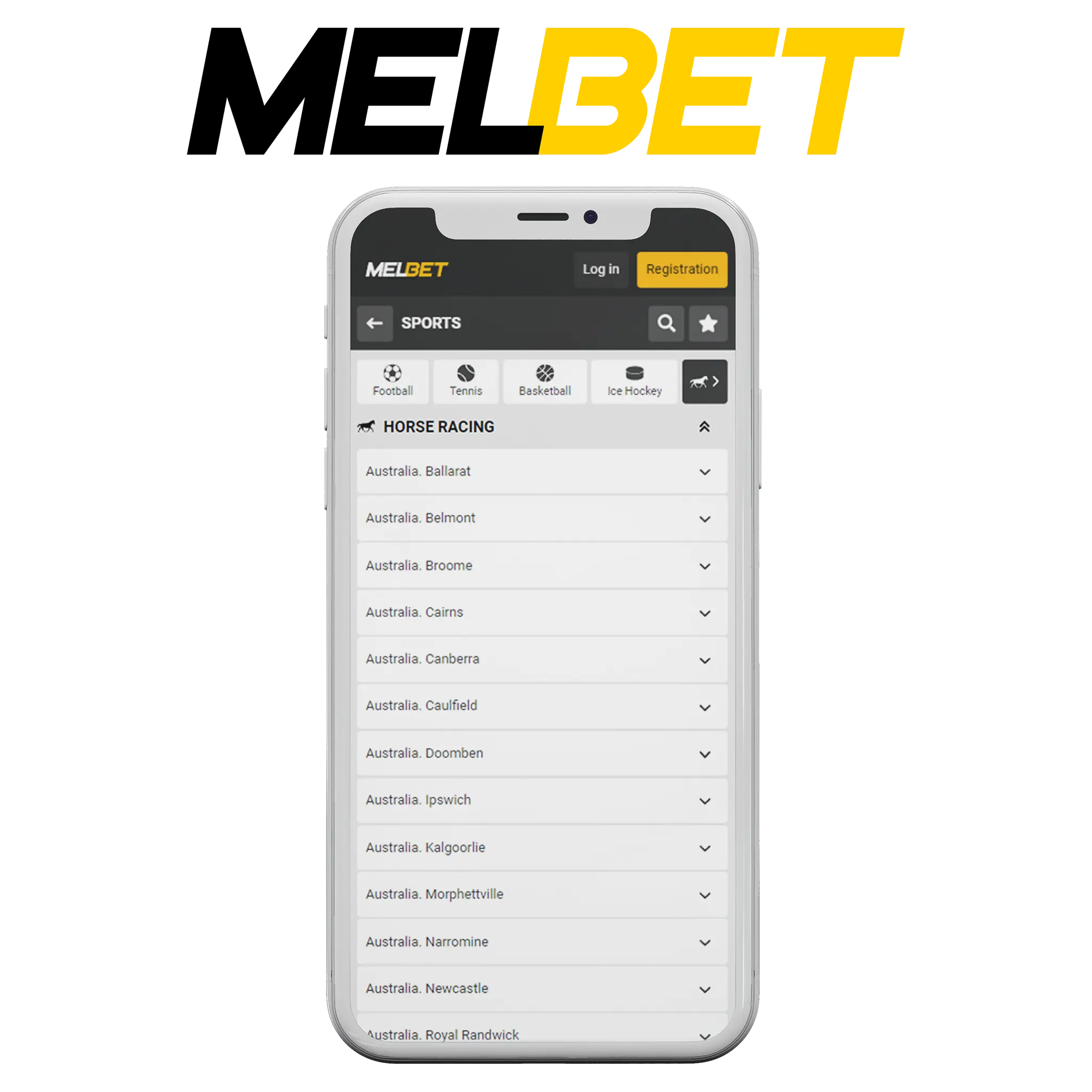 Download Melbet mobile app and take welcome bonuses for betting on horse racing.