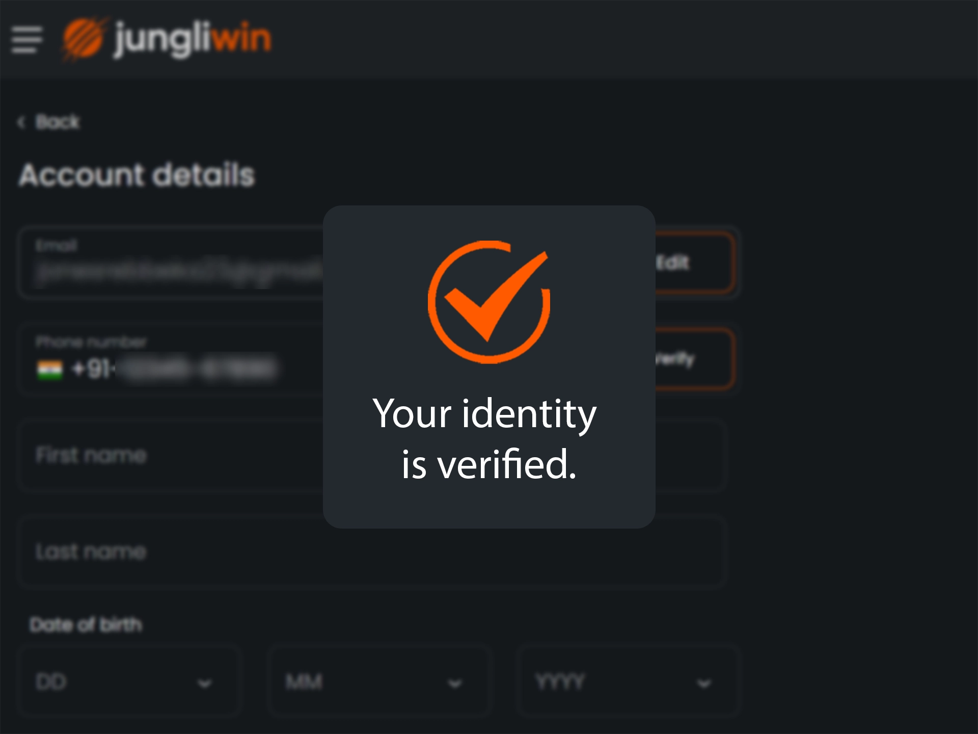 Provide JungliWin with proof of your identity to complete the verification process.