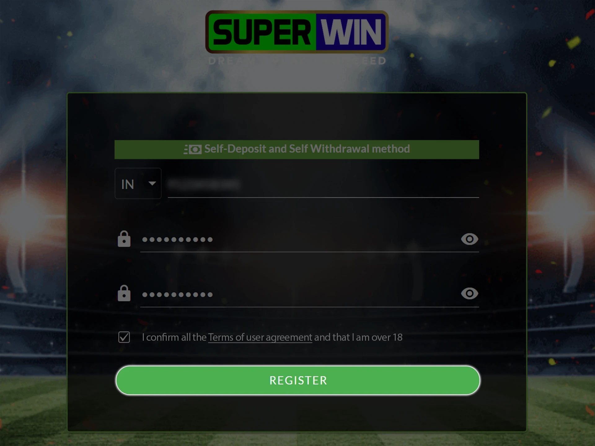 Complete the registration process at SuperWin.
