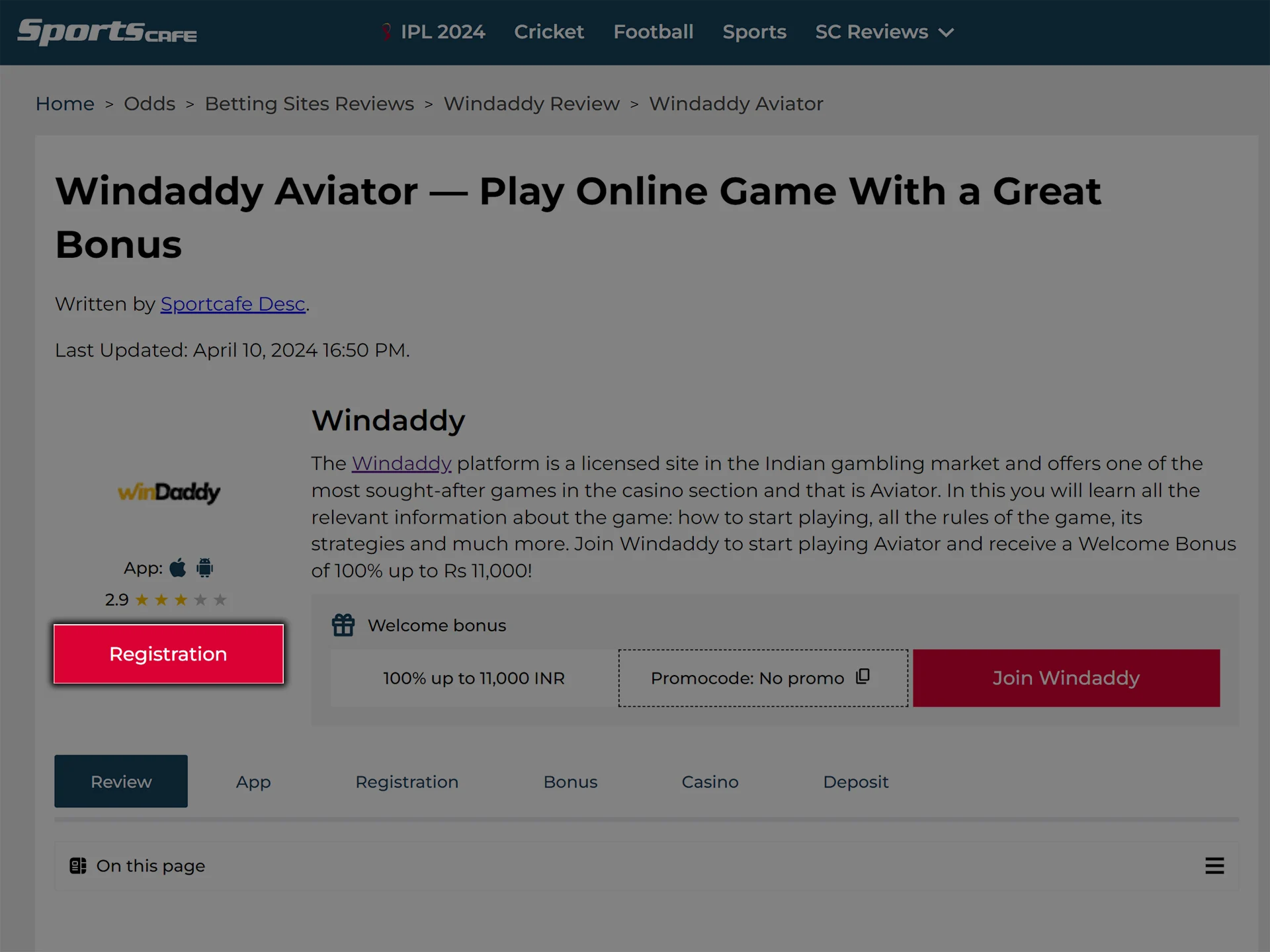 Use the direct link to go to the Windaddy website.