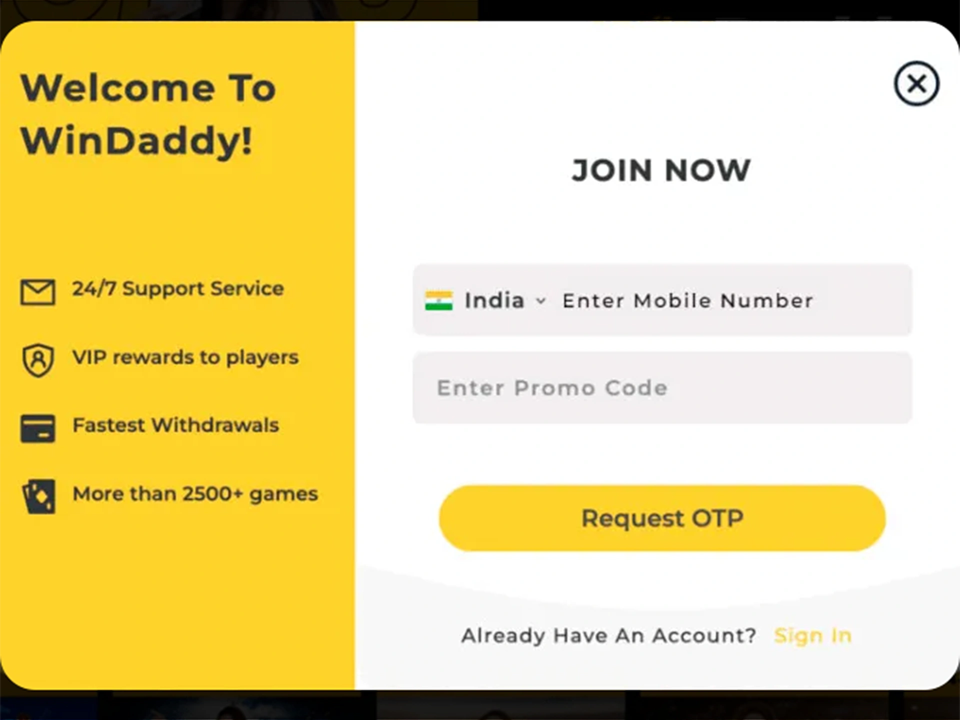 Fill out the registration form to create a Windaddy account.